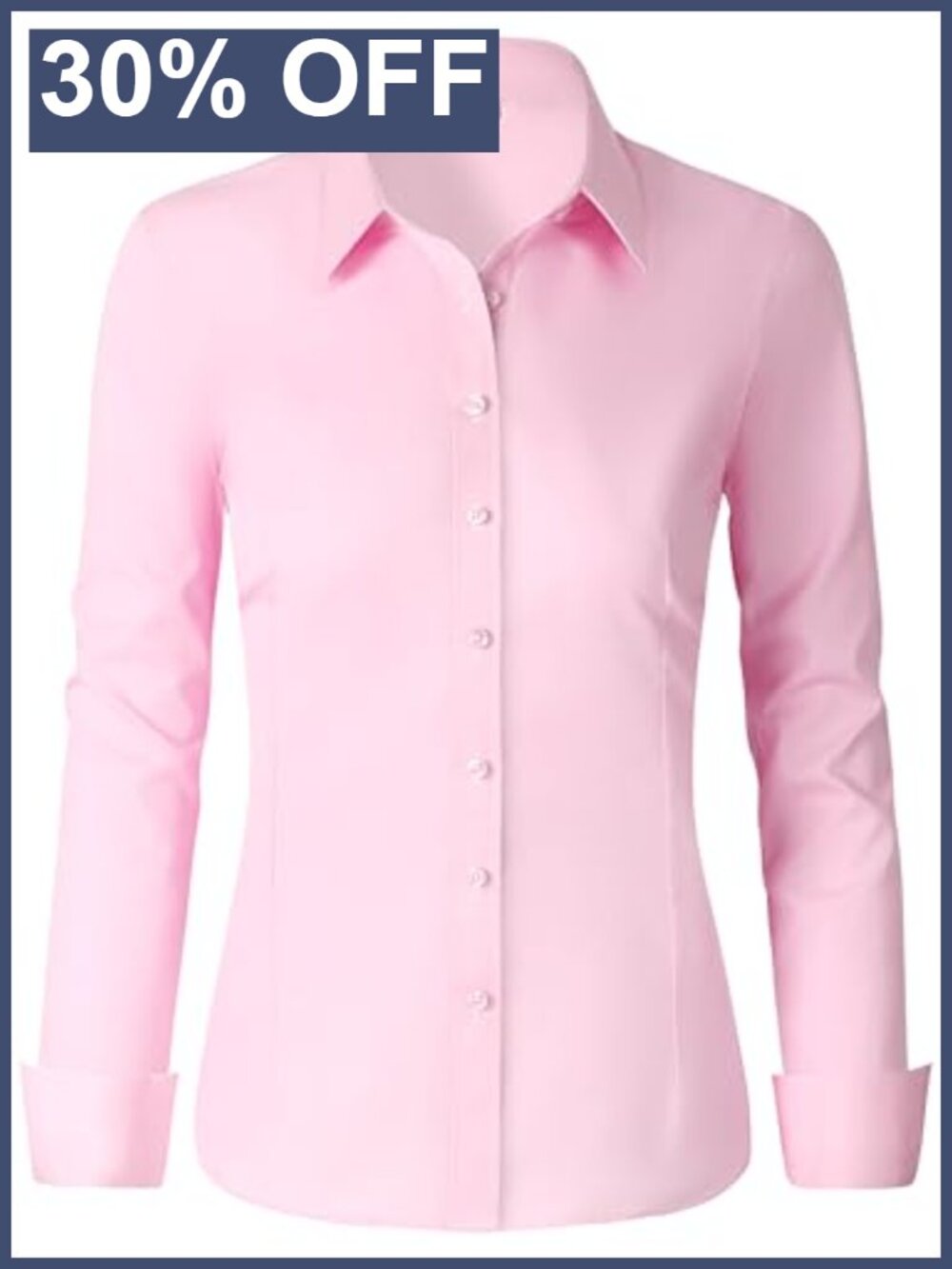 Womens Cotton Button Down Shirt Long Sleeve Slim Fit Formal Work Blouse